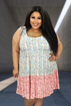 59 SV-P {First And Foremost} Aqua Floral Tiered Dress PLUS SIZE XL 2X 3X -Curvy Chic Boutique image c387a018 3435 421c b8b8 4389308ad050