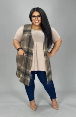 56 OT-R {Mad About Plaid} Brown Plaid Vest EXTENDED PLUS SIZE 3X 4X 5X
