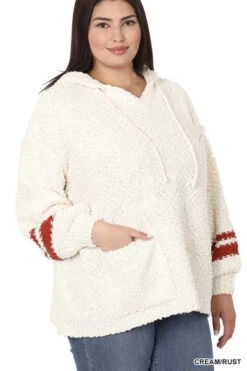 40 HD-E {Give It A Whirl} Ivory Knit Hoodie W/Pocket SALE!! PLUS SIZE 1X 2X 3X -Curvy Chic Boutique image c55549e4 35a1 4de8 bb26 a7478f053fc8