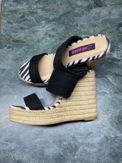 SHOES {Wild Diva} Black Suede 2 Strap Wedge Heel