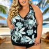 SWIM-G {South Point} Black/Blue Leaf Two Piece Swimsuit SALE!!! EXTENDED PLUS SIZE 18W 20W 22W 24W