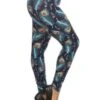 BIN-98 {Peacock Beauty} Navy Peacock Print Leggings EXTENDED PLUS SIZE 3X/5X