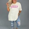 74 GT-Q {Dolly} Ivory/Pink Graphic Tee PLUS SIZE XL 2X 3X -Curvy Chic Boutique image c9792849 0fe3 4fcd 9f2c 47f65ea605bb