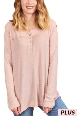 17 SLS {Hit The Ground Running} Dusty Blush Top W/Snaps PLUS SIZE 1X 2X 3X