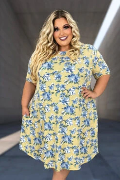 25 PSS-M {Eyes On The Prize} Yellow Floral Dress W/Pockets EXTENDED PLUS SIZE 4X 5X 6X SALE!!