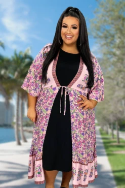LD-R {There She Goes} Umgee SALE!! Pink Mix Floral Kimono PLUS SIZE XL 1X 2X