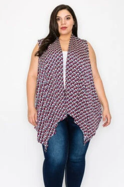 25 OT {Stylish Occasion} Navy/Maroon Geo Print Vest PLUS SIZE XL 2X 3X