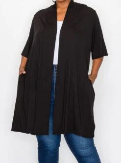 40 OT {Living In Style} Black Short Sleeve Duster W/Pockets CURVY BRAND!!! EXTENDED PLUS SIZE 4X 5X 6X