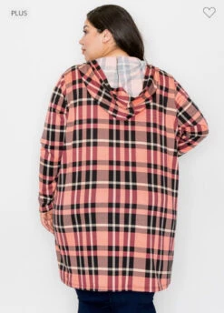 53 OT-W {Refreshing Thought} Coral Plaid Cardigan W/Hood CURVY BRAND!!! EXTENDED PLUS SIZE 3X 4X 5X 6X -Curvy Chic Boutique image d17ada00 0ff3 4621 be95 f4d12f4ec5f6