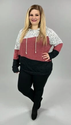 35 HD-C {My Best Guess} Dark Mauve Animal Print Hoodie PLUS SIZE 1X 2X 3X