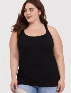BIN-51 TK {Be Inspired} Black Ribbed Racer Back Tank PLUS SIZE XL 2X 3X
