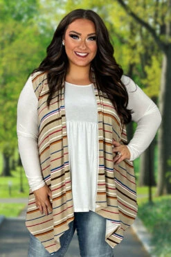 95 OT-R {Day Trips} Beige Striped Vest SALE!!! PLUS SIZE 1X 2X 3X