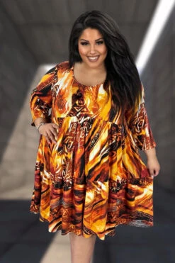 24 PQ {Pretty And Polished} Orange/Rust Print Tiered Dress EXTENDED PLUS SIZE 3X 4X 5X