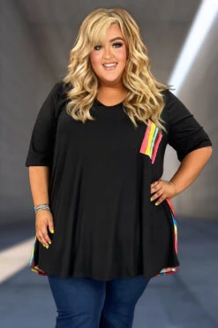 87 CP-A {Surrounded By Sunshine} Rainbow Striped Detail Tunic EXTENDED PLUS SIZE 3X 4X 5X