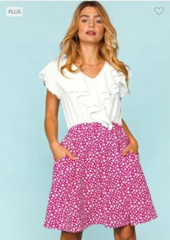 92 CP {Sweet Promises} Ivory/Magenta Print Ruffle Dress PLUS SIZE XL 2X 3X -Curvy Chic Boutique image d88b65b2 9215 40b6 a06d 8d5bdfbaef36