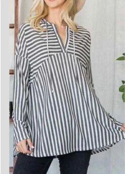 91 HD-C {Boss Lady Fav} Gray/Ivory Striped Hoodie PLUS SIZE 1X 2X 3X -Curvy Chic Boutique image d8f5a63b 244e 4ce9 8786 3a3a5984e335