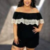 87 RP-J {What A Doll} Black Off Shoulder Romper W/Lace PLUS SIZE XL 2X 3X -Curvy Chic Boutique image da3d11e1 2a17 4086 b4c4 122aa268de72