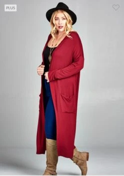 LD-Q {Class And Charm} Burgundy Long Duster W/Pockets PLUS SIZE XL 2X 3X -Curvy Chic Boutique image dabeb023 7808 4c5d a74c e2eab9e05c56