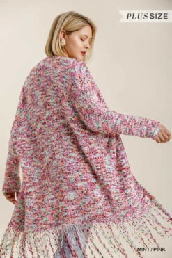 79 OR 36 OT-D {My Pick} Umgee Mint/Pink Fringed Sweater PLUS SIZE XL 1X 2X
