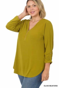 33 SD-B {Classy Threads} Olive Top With Gold Zipper Detail PLUS SIZE 1X 2X 3X -Curvy Chic Boutique image db84c595 e4c8 4e6f ae97 e6c0b73d2202