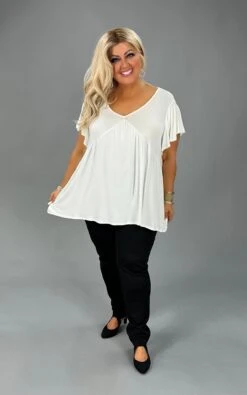 47 SSS-C {Say You Love Me} Ivory V-Neck Babydoll Top PLUS SIZE XL 2X 3X