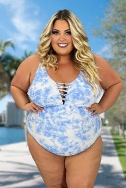SWIM-I {Water And Waves} Blue Tie Dye One Piece Swimsuit SALE!!! PLUS SIZE 1X 2X 3X