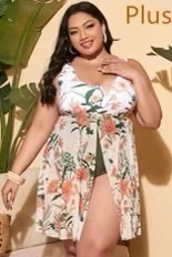 SWIM-D {Sea Lily} White Floral One Piece Swimsuit SALE!!! PLUS SIZE 1X 2X 3X
