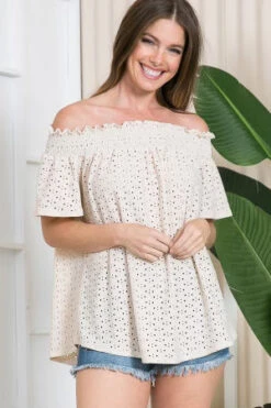 78 OS-A {Such A Sweetie} Taupe Eyelet Off Shoulder Top SALE!!! PLUS SIZE 1X 2X 3X -Curvy Chic Boutique image de1c4a32 bb1c 4007 88eb 7b54d64a694c