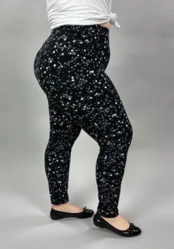 LEG-17 {Star Light} Black Small Star Print Leggings EXTENDED PLUS SIZE 3X/5X