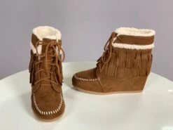 SHOES {City Classified} Chestnut Booties With Faux Fur & Fringe