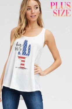 66 GT-D {Cutie Cactus} SALE! Patriotic Catcus Graphic Tee Sleeveless PLUS SIZE 1X 2X 3X -Curvy Chic Boutique image e0a956f0 df0f 4975 ab34 2a0a2d926c7b