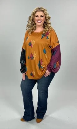 28 OR 37 PLS-A {Cactus Fever} Mustard Print Top SALE!! PLUS SIZE 1X 2X 3X