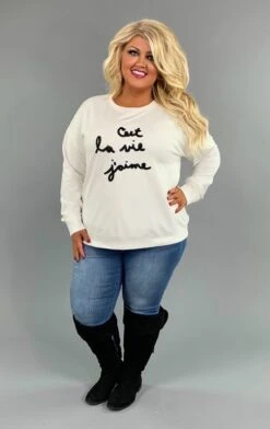 GT-L {That Is The Life I Love} Ivory Sweatshirt Black Stitching SALE!!!