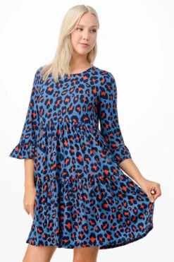 19 PQ-M {The Fire Within} Blue Animal Print Tiered Dress PLUS SIZE 1X 2X 3X