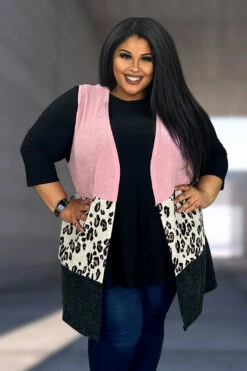 19 OT {Out With The Girls} Pink Leopard Long Vest EXTENDED PLUS SIZE 3X 4X 5X