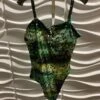 SWIM-K {Coastal Waves} Green Print Ribbed One Piece Swimsuit SALE!!! PLUS SIZE 3X