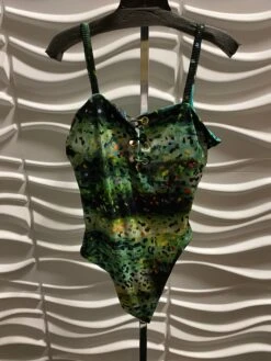SWIM-K {Coastal Waves} Green Print Ribbed One Piece Swimsuit SALE!!! PLUS SIZE 3X