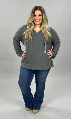 35 HD-A {Cozier Now} Charcoal Hoodie W/Leopard Tie SALE!! PLUS SIZE 1X 2X 3X