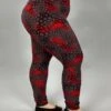 BIN-98 {Keeping The Moment} Red/Gray Print Leggings EXTENDED PLUS SIZE 3X/5X