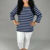 CP-A M-109 {Karen Scott} Navy Striped Printed Top Retail $36.50 ***FLASH SALE*** -Curvy Chic Boutique image e564825a 265e 489f 90b6 1284d9ffeb26