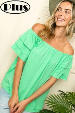 76 OS-B {Here For You} Mint Off Shoulder Ruffle Sleeve Top PLUS SIZE 1X 2X 3X -Curvy Chic Boutique image e728aa01 5c58 45d2 b02f 3e749b8eefba