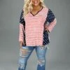 22 CP-D {Sweet America} Red White Blue Striped Top PLUS SIZE 1X 2X 3X -Curvy Chic Boutique image e877fbf9 882c 4354 94d7 209ce0bd515c