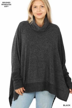 85 Or 59 SLS-A {Reflections} Charcoal Oversized Turtleneck Top PLUS SIZE 1X 2X 3X