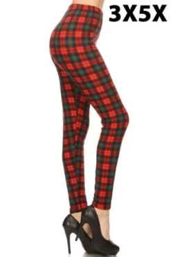 BIN 99 {Counting The Hours} Red/Green Plaid Leggings EXTENDED PLUS SIZE 3X/5X