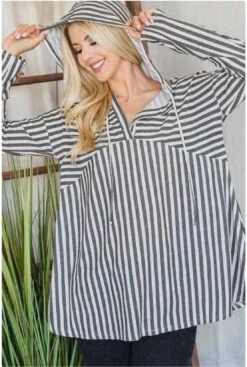 91 HD-C {Boss Lady Fav} Gray/Ivory Striped Hoodie PLUS SIZE 1X 2X 3X -Curvy Chic Boutique image eddbbb3d 9cd5 46eb 92ee 51e457c25932