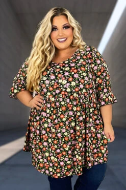28 PSS-E {Curvy Garden} Black Floral Babydoll Tunic CURVY BRAND!!! EXTENDED PLUS SIZE 4X 5X 6X