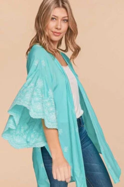 21 OT-R {Peaceful And Pretty} Mint/White Embroidery Kimono PLUS SIZE XL 2X 3X -Curvy Chic Boutique image ef346acd 0d0d 4c0c b739 c7e65221c2b8