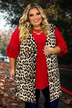 97 OT-M {Taking Trips} Brown Leopard Print Vest EXTENDED PLUS SIZE 1X 2X 3X 4X 5X
