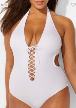 SWIM-E {Perfecta} White Lace Up One Piece Swimsuit SALE!!! PLUS SIZE 1X 2X 3X
