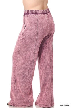 LEG-81 {Dressing For Me} Burgundy Acid Wash Wide Leg Joggers PLUS SIZE 1X 2X 3X